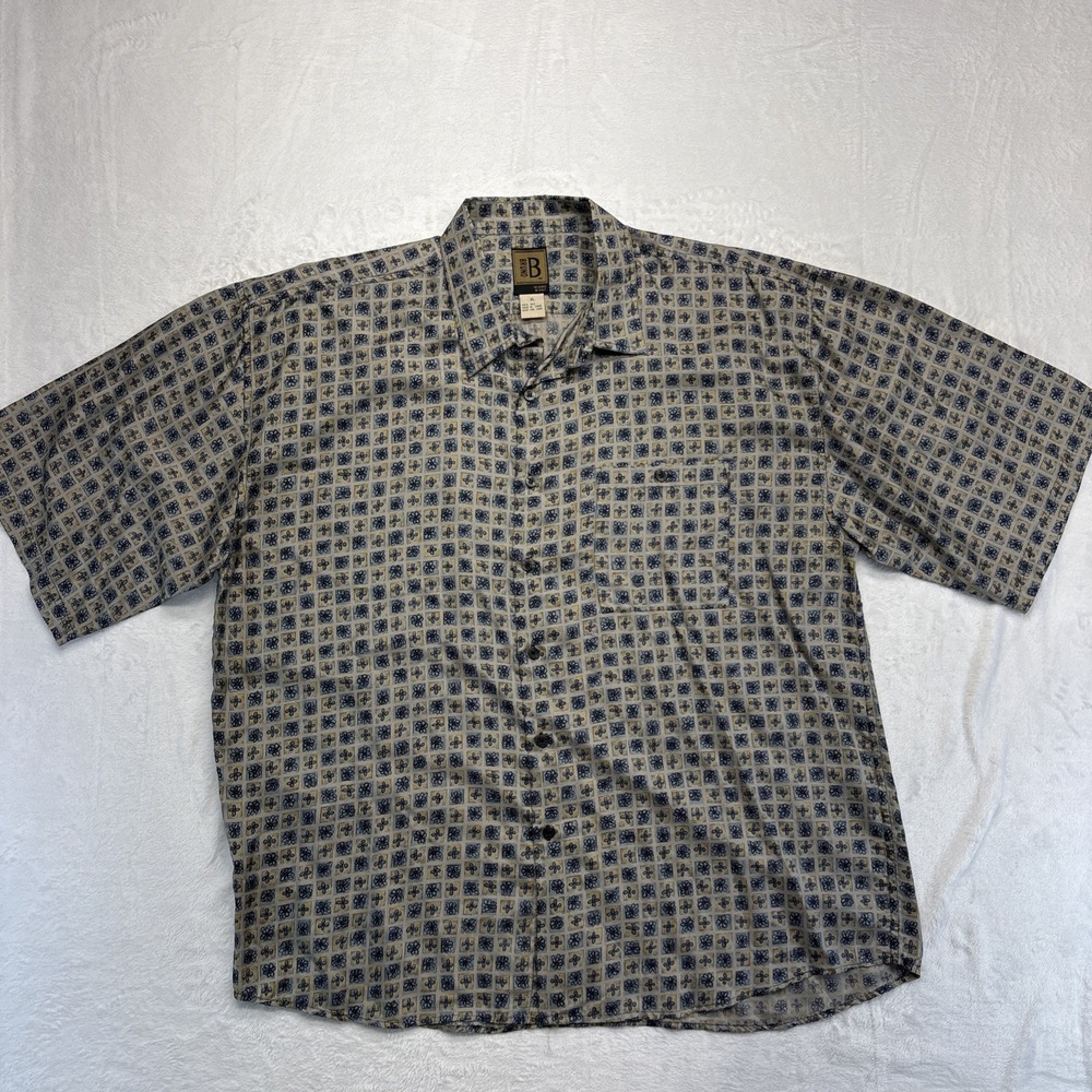 BRUNO B Shirt Mens XL 100% Silk Button-Up Blue Casual Quiet Luxury Vacation